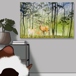 24mama掛畫 單聯式 動物 藝術 生態草地 藝術繪畫 森林 風景 無框畫 60x40cm-鹿家庭