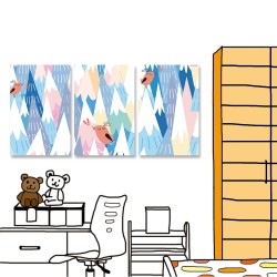 24mama掛畫 三聯式 兒童房 裝飾 可愛 插圖 動物 無框畫 40x60cm-山鳥相愛