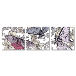 24mama掛畫 三聯式 藝術繪畫 昆蟲 優雅元素 華麗 無框畫 30x30cm-花卉蝴蝶