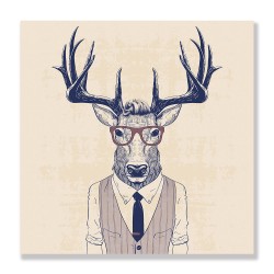 24mama掛畫 單聯式 辦公室 業務 時髦 眼鏡 襯衫 背心 領帶 動物 藝術 插圖 無框畫 30x30cm-商人鹿
