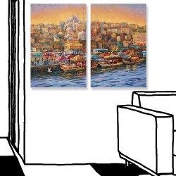 24mama掛畫 二聯式 伊斯坦堡 金角灣 藝術 無框畫 40x60cm-金角灣