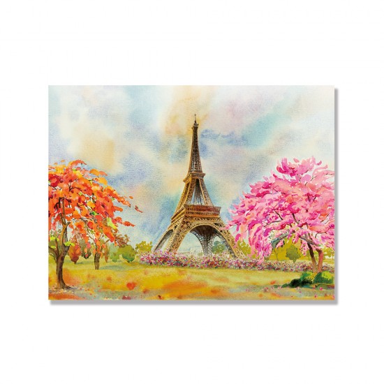 24mama掛畫 單聯式 建築 巴黎歐洲 藝術插圖 法國 櫻花 樹 無框畫 40x30cm-春天鐵塔