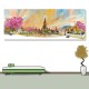 24mama掛畫 單聯式 全景 曼谷泰國 天空 太陽 亞洲 建築 櫻花樹 藝術繪畫 無框畫 80x30cm-美麗景點02