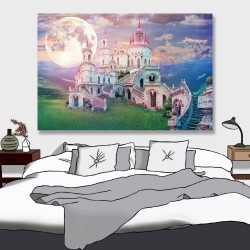 24mama掛畫 單聯式 古城堡 月亮 夢幻 建築 山 天空 雲朵 無框畫 60x40cm-美麗的仙境02