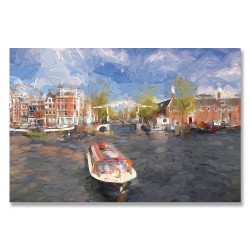 24mama掛畫 單聯式 歐洲荷蘭 繪畫藝術 城市建築 船 河水 無框畫 60x40cm-阿姆斯特丹港