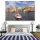 24mama掛畫 單聯式 歐洲荷蘭 繪畫藝術 城市建築 船 河水 無框畫 60x40cm-阿姆斯特丹港