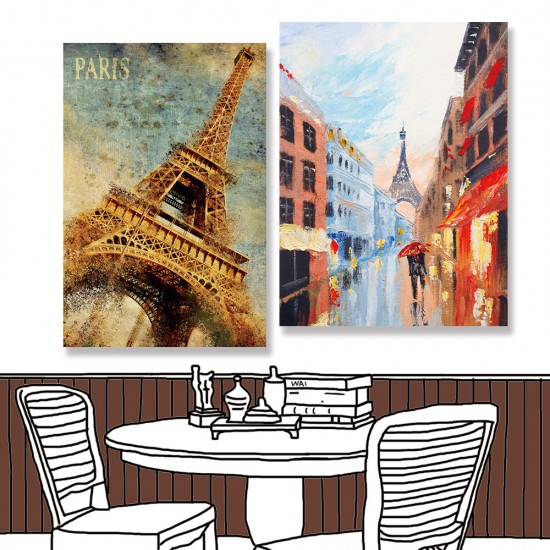 24mama掛畫 單聯式 巴黎 街道 艾菲爾鐵塔 抽象背景 無框畫 30x40cm-巴黎街道
