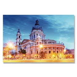 24mama掛畫 單聯式歐洲布達佩斯 城市建築 天主教 天空 日出 無框畫 60x40cm-聖史蒂芬教堂