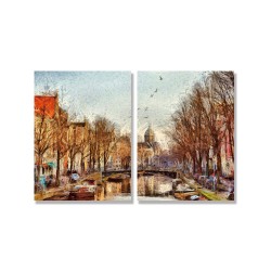 24mama掛畫 二聯式  河 早晨 印象派繪畫 無框畫 30x40cm-阿姆斯特丹