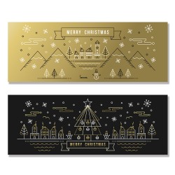 24mama掛畫 二聯式 節日 插圖 時尚 金色 樹 雪人 房子 無框畫 80x30cm-聖誕冬季城市