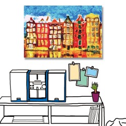 24mama掛畫 單聯式 五顏六色 阿姆斯特丹 變形 城市建築 無框畫 60x40cm-運河迷幻畫