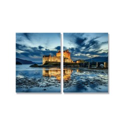 24mama掛畫 二聯式 黃昏日落 英國蘇格蘭 建築 海 山 無框畫 30x40cm-艾琳多南城堡