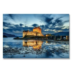 24mama掛畫 單聯式 黃昏日落 英國蘇格蘭 建築 海 山 無框畫 60x40cm-艾琳多南城堡