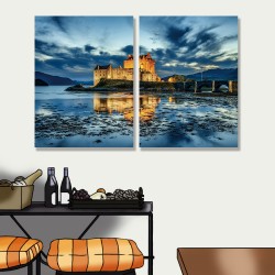 24mama掛畫 二聯式 黃昏日落 英國蘇格蘭 建築 海 山 無框畫 30x40cm-艾琳多南城堡