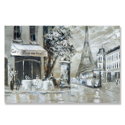24mama掛畫 單聯式 繪畫 生活 城市 艾菲爾鐵塔 咖啡館 街道 無框畫 60x40cm-巴黎城市