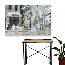24mama掛畫 單聯式 繪畫 生活 城市 艾菲爾鐵塔 咖啡館 街道 無框畫 60x40cm-巴黎城市
