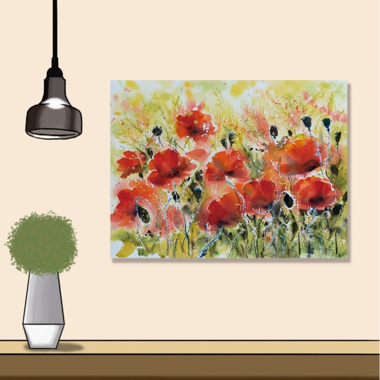 24mama掛畫 單聯式 美麗花卉 柔和色彩 開花 繪畫 無框畫 40x30cm-紅色罌粟花