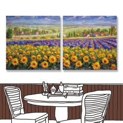 24mama掛畫 二聯式 義大利 風景 紫羅蘭 向日葵 花卉 房子 印象藝術 無框畫 30x30cm-夏天花園