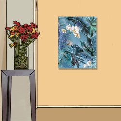 24mama掛畫 單聯式 異國情調 花卉 夏天 夏威夷 蘭花 藍色 自然 無框畫 30x40cm-時尚熱帶植物01