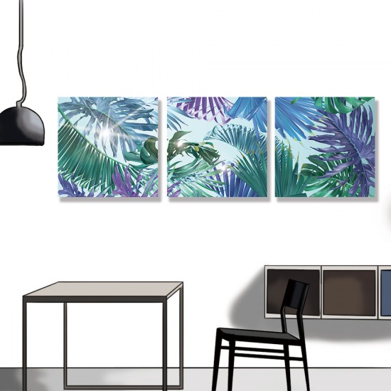 24mama掛畫 三聯式 異國情調 花卉 夏天 夏威夷 藍色 自然 無框畫 30x30cm-時尚熱帶植物02