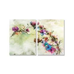 24mama掛畫 二聯式 抽象 花卉 手繪 復古 春天 花朵 無框畫 時鐘掛畫 30x40cm-柔和雛菊