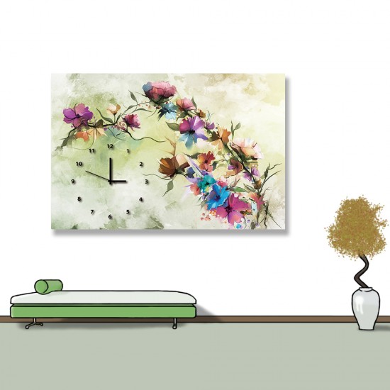 24mama掛畫 單聯式 抽象 花卉 手繪 復古 春天 花朵 無框畫 時鐘掛畫 60x40cm-柔和雛菊