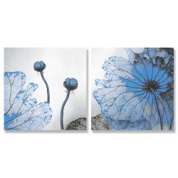 24mama掛畫 二聯式 深藍色 花卉 荷葉 無框畫 30x30cm-陰郁花