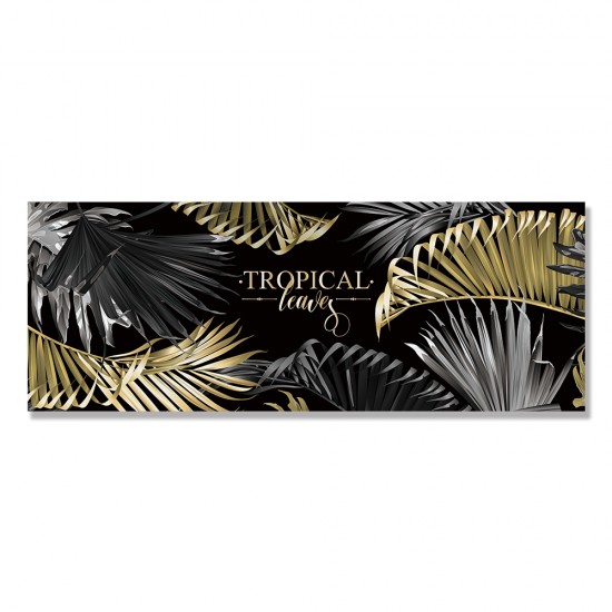 24mama掛畫 單聯式 現代 時尚設計 夏威夷 夏天 豪華 葉子 異國情調 金色 黑色 無框畫 80x30cm-奢華熱帶植物