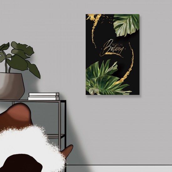24mama掛畫 單聯式 現代 設計 時尚 夏威夷 夏天 植物 葉子 異國情調 金色 黑色 無框畫 40x60cm-熱帶海芋葉