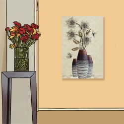 24mama掛畫 單聯式 花卉 昆蟲 蝴蝶 藝術裝飾 無框畫 40x60cm-復古花瓶