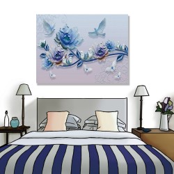 24mama掛畫 單聯式 美麗花卉 動物 蝴蝶 昆蟲 藍色 抽象 無框畫 40x30cm-藍玫瑰與鳥