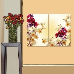 24mama掛畫 二聯式 美麗花卉 細枝 淺色 深色 米色 金色 花苞 靜思語 無框畫 40x60cm-玉蘭花和牡丹