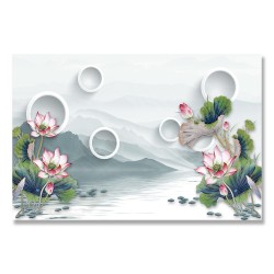24mama掛畫 單聯式 山丘 美麗花卉 湖泊 花苞 無框畫 60x40cm-白環睡蓮