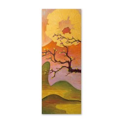24mama掛畫 單聯式 花卉 金色 太陽 山丘 藝術 日本 樹 無框畫 30X80cm-櫻花與富士山