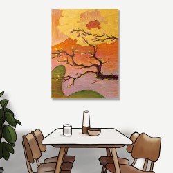 24mama掛畫 單聯式  花卉 金色 太陽 山丘 藝術 日本 樹 無框畫 30x40cm-櫻花與富士山
