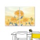 24mama掛畫 二聯式 插圖 明亮 花卉 葉子 無框畫 時鐘掛畫 30x40cm-橙色牡丹
