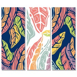 24mama掛畫 三聯式 植物 葉子 顏色 藝術插圖 熱帶 多彩 無框畫 30x80cm-豐富叢林樹