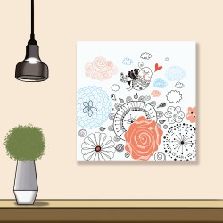 24mama掛畫 單聯式 動物 鳥 玫瑰 美麗 花卉 裝飾 情人節 藝術 插圖 無框畫 30x30cm-幸福微笑
