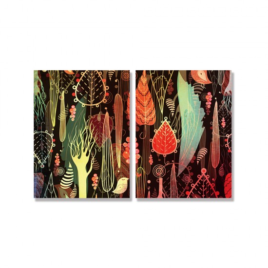 24mama掛畫 二聯式 愛心 藝術 插圖 復古 植物 樹木 動物 鳥 無框畫 30x40cm-美麗秋葉