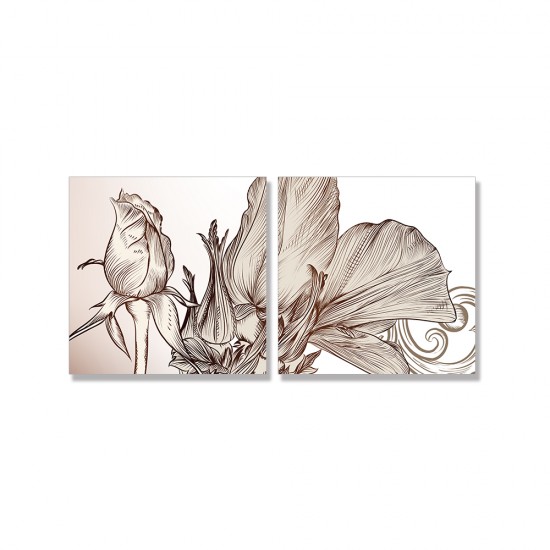 24mama掛畫 二聯式 優雅 復古 藝術 插圖 裝飾 植物 無框畫 30x30cm-時尚玫瑰花