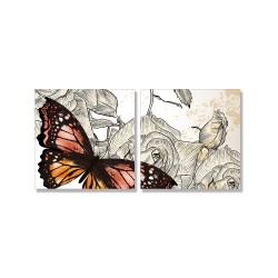 24mama掛畫 二聯式 時尚 復古 藝術 插圖 昆蟲 蝴蝶 裝飾 無框畫 30x30cm-優雅玫瑰