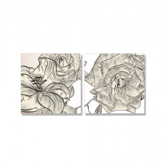 24mama掛畫 二聯式 時尚 復古 藝術 插圖 昆蟲 蝴蝶 裝飾 無框畫 30x30cm-優雅玫瑰
