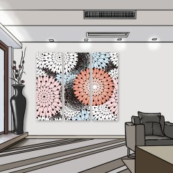 24mama 三聯式 抽象 蒲公英 美麗 藝術 裝飾 豐富多彩 無框畫 30x80cm-圓形花卉