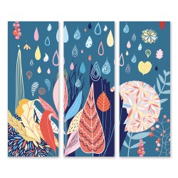 24mama 三聯式 美麗 秋天 植物 雨 漿果 插圖 裝飾 無框畫 30x80cm-豐富葉子