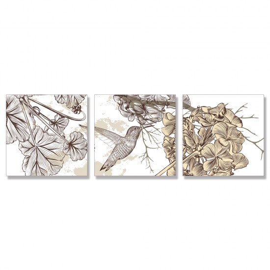 24mama掛畫 三聯式 藝術 動物 蜂鳥 昆蟲 蜻蜓 植物 美麗 無框畫 30x30cm-藝術花卉