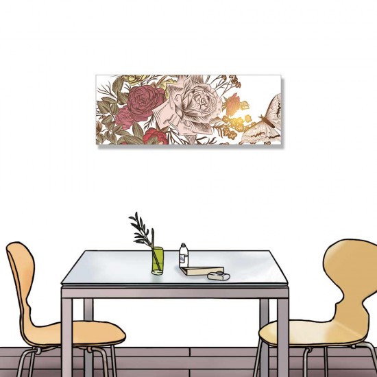 24mama掛畫 單聯式 藝術 裝飾 插圖 時尚 花卉 優雅 昆蟲 蝴蝶 無框畫 80x30cm-華麗玫瑰