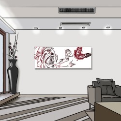 24mama掛畫 單聯式 藝術 裝飾 插圖 昆蟲 華麗 無框畫 80x30cm-花卉與蝴蝶
