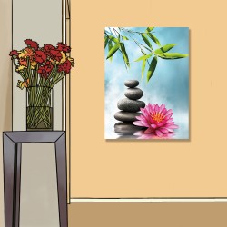 24mama掛畫 單聯式 溫泉 禪 水 平衡 放鬆 花卉 岩石 寧靜 竹子 植物 靜思語 無框畫 30x40cm-和平睡蓮