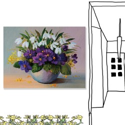 24mama掛畫 單聯式 紫羅蘭 鮮花 花盆 無框畫 40x30cm-紫羅蘭