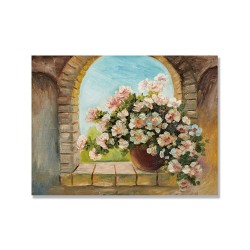 24mama掛畫 單聯式 鮮花 花盆 花束 抽象繪畫 印象派 裝飾 花園 無框畫 40x30cm-白色花朵